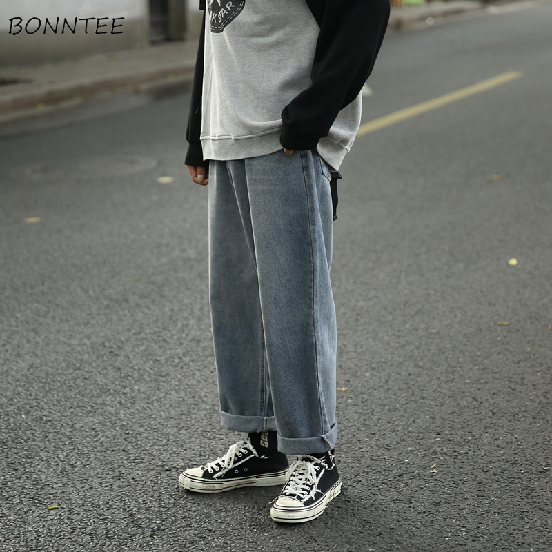 

Jeans Men Designed Plus Size 3XL Straight Retro Baggy Korean Style Hrajuku Vintage Denim Trousers Chic Ankle-length All-match, Blue