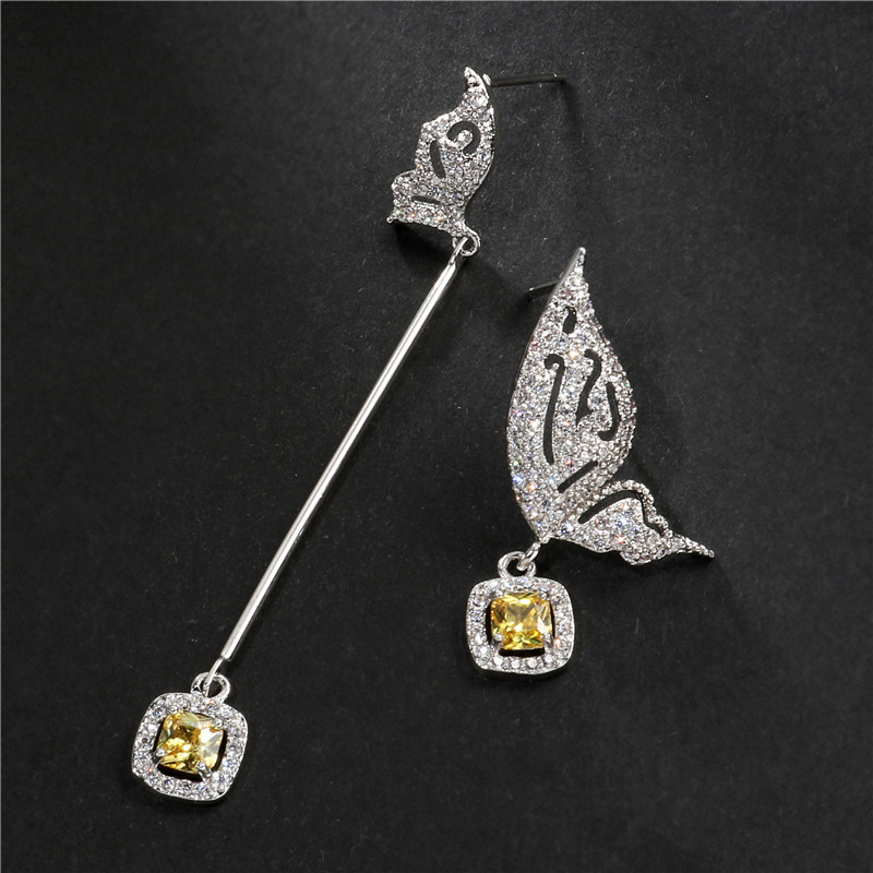 

Fashion Butterfly Shape Ladies Jewelry Silver color Earrings CZ Blue Crystal animal Earring For Women