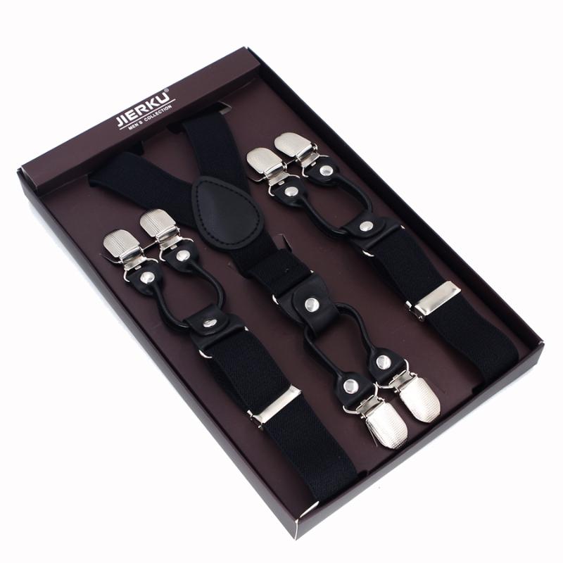 

New Suspenders Black leather 6 Clips Braces Male Vintage Casual Suspensorio Trousers Strap Father/Husband's Gift 2.5*120cm