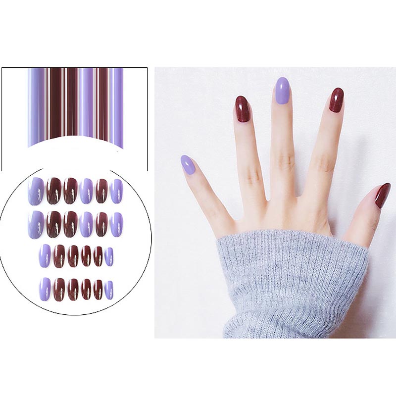 

Nail Factory Wholesale 24Pcs False Nails With glue Grey Khaki Hybrid Nail Ladies Daily finger full cover stiletto fake tips, Style 2