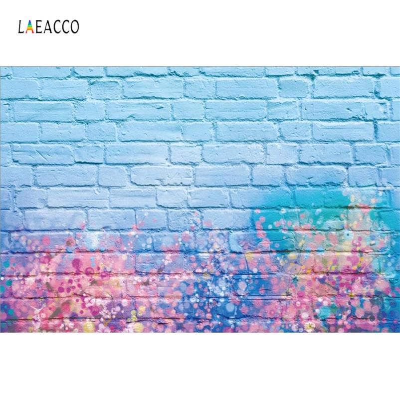 

Vinyl Backgrounds Blue Old Brick Wall Watercolor Flower Pattern Party Baby Portrait Photography Backdrops For Photo Shoot
