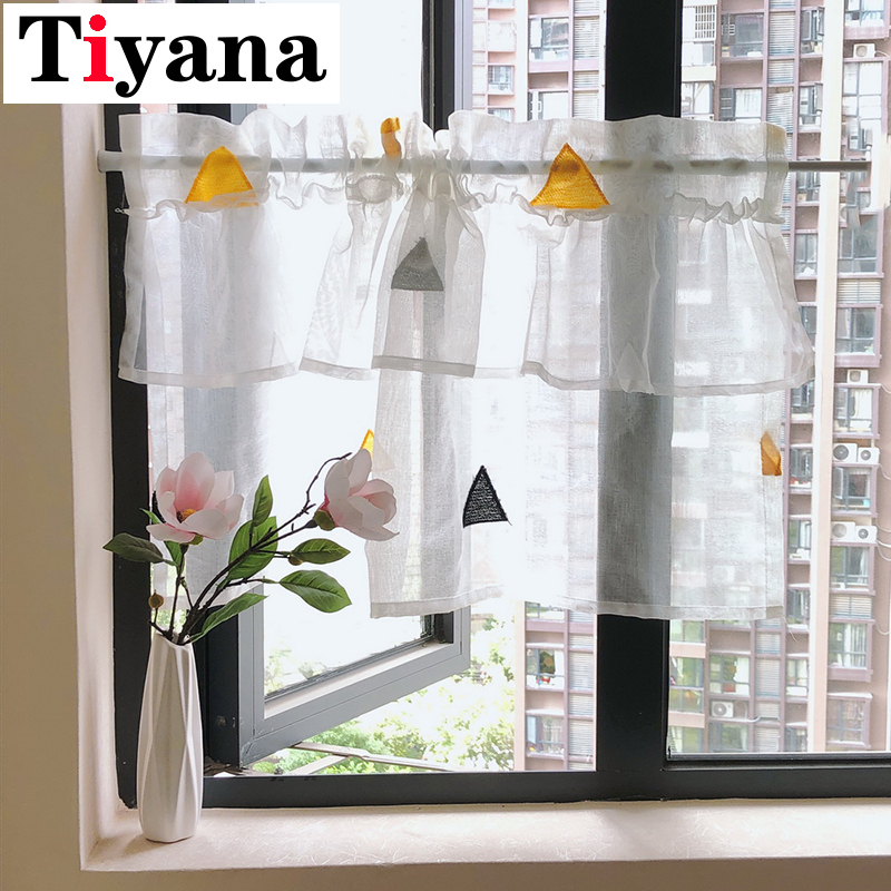 

Tiyana White Lace Short Kitchen Curtains for Living Room Bay Window Door Curtain Decor Valance Mosquito Net ZT136Y, Style 1