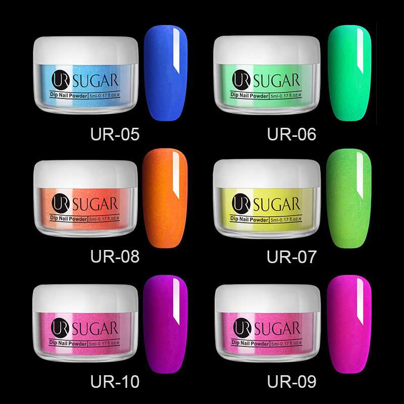 

UR SUGAR 6 boxes Neon Powder Set Luminous Nail Glitter Powder Phosphor Pigment Fluorescent Manicure Nail Art Decorations