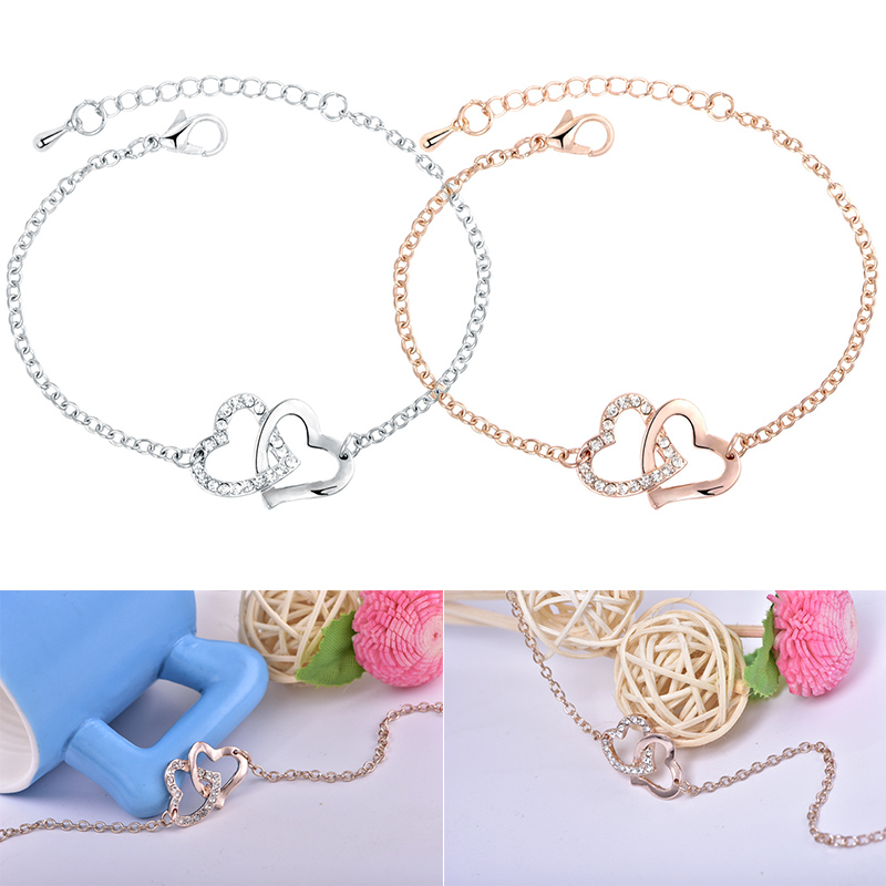 

Ladies Elegant Bracelet European and American Simple Double Heart Bracelet@88