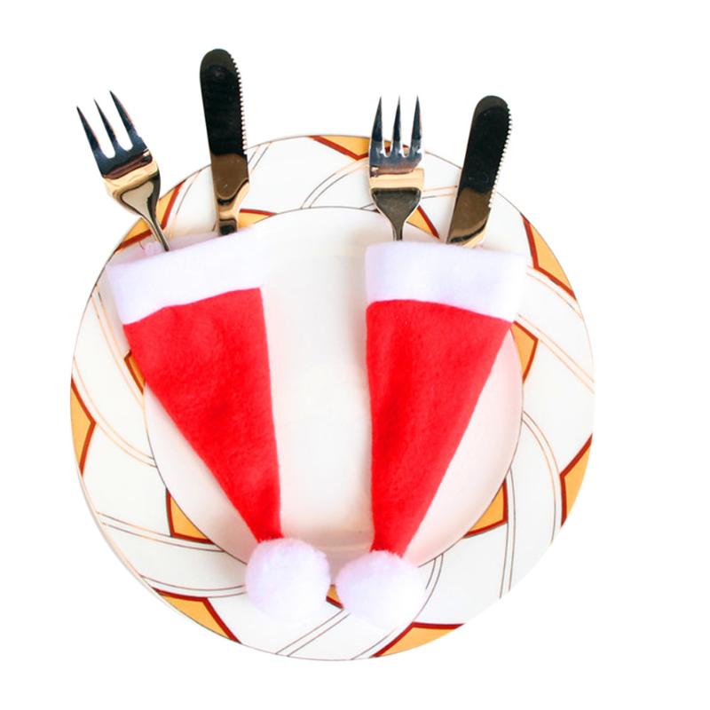 

10PCS Christmas Decoration Cutlery Fork Set Christmas Hat Storage Tool Bottle Small Toys Festive Atmosphere Mini Hat