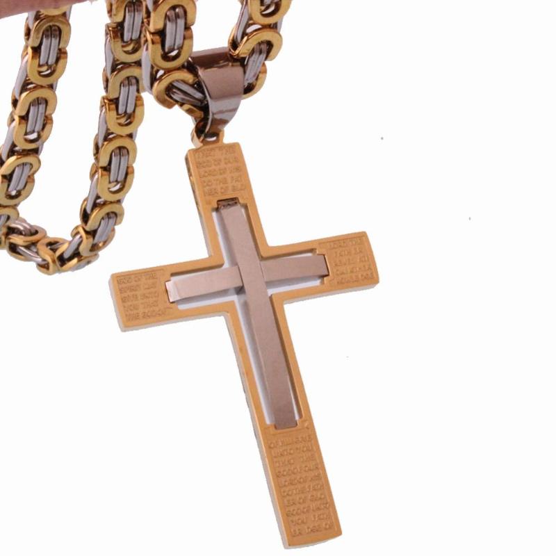

Gold-Silver Color Men's Byzantine Chain Necklace 6mm Stainless Steel Jewelry 18-36 Inches Option Fashion Jesus Cross Pendant