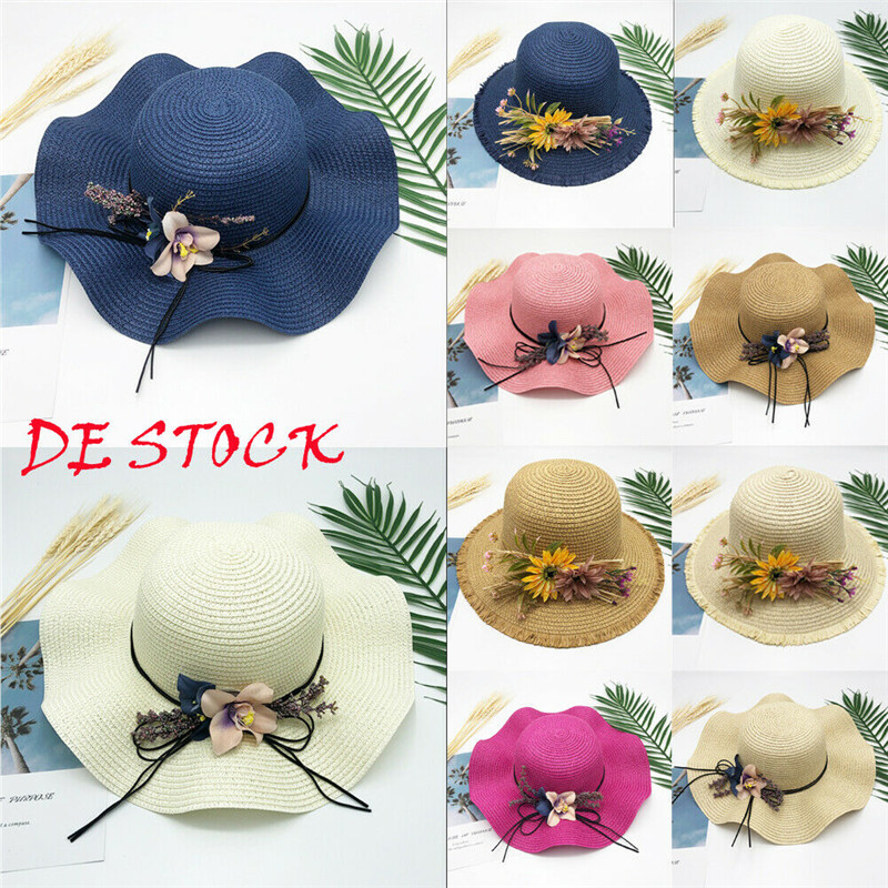 

Fashion Women Summer Hat Wide Brim Straw Hat Beach Hats Floral Sun, White