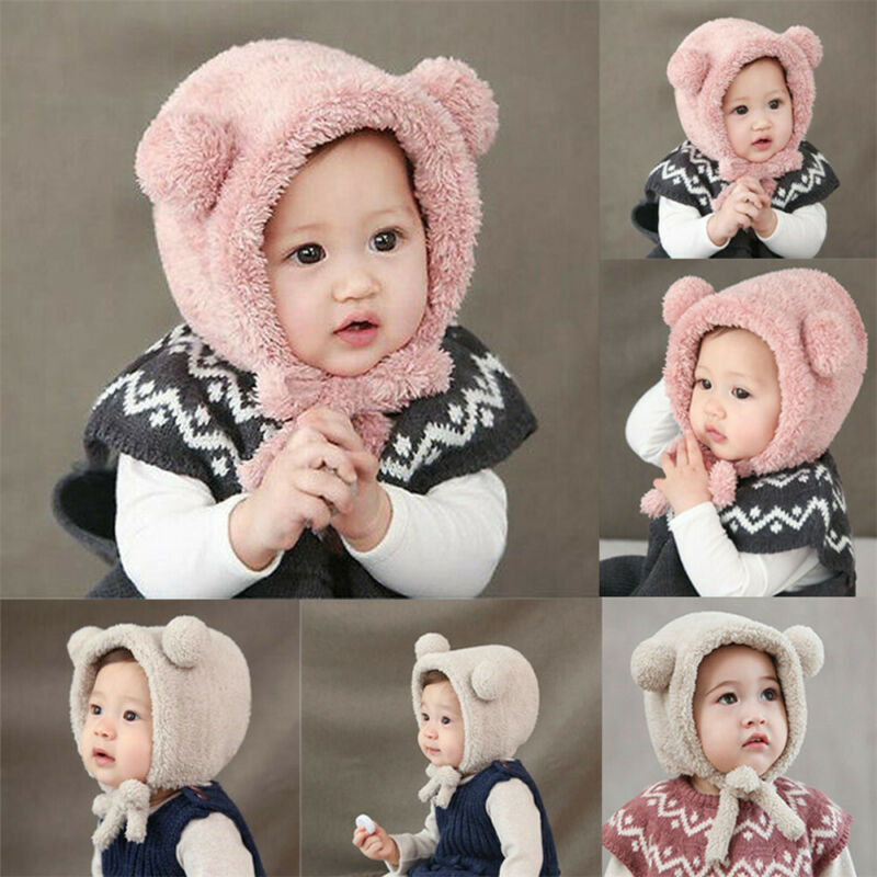 

2020 Baby Stuff Accessories Baby Girls Boys Warm Ears Hats Winter Soft Beanie Hat Ear Plush Cap Fuzzy Solid Hats Props, Beige