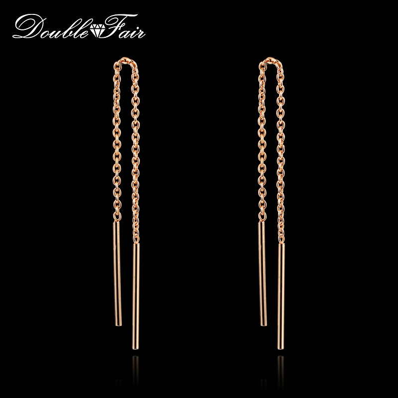 

Double Fair Style Long Chain Drop/Dangle Earrings White/Rose Gold Color Fashion Jewelry Strike Bar Ear Cuff For Women DFE236
