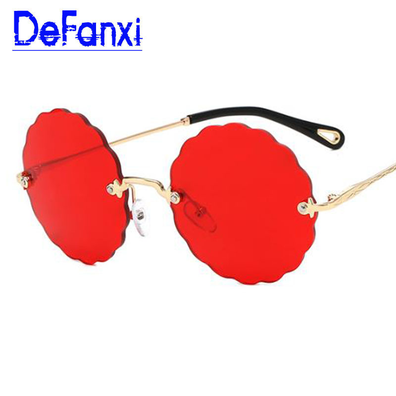 

Rimless Red Round Sunglasses Oversized Shades Clear Lens Fashion Sunglasses Brand Woman Mens Flower Shaped Glasses High quality
