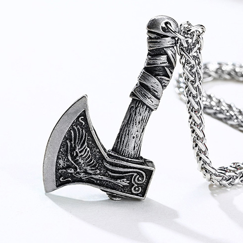 

Retro Vantage Stainless Steel Men's Viking Axe Necklace Pendant Wolf Amulet Jewelry