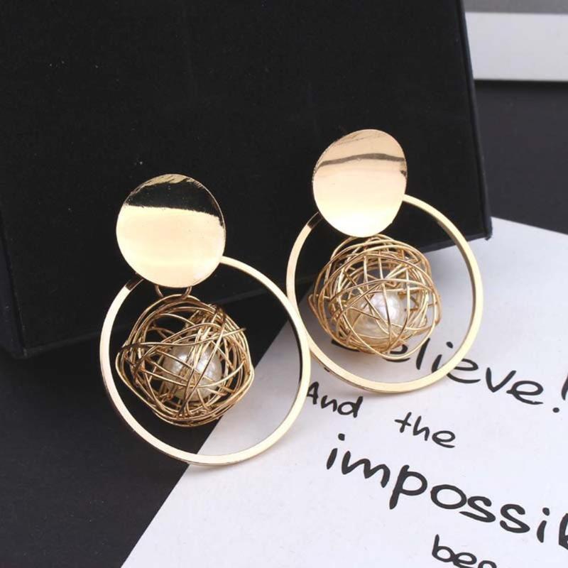 

New Fashion Stud Earrings For Women Golden Color Round Ball Geometric Earrings For Party Wedding Gift Wholesale Ear Jewelry