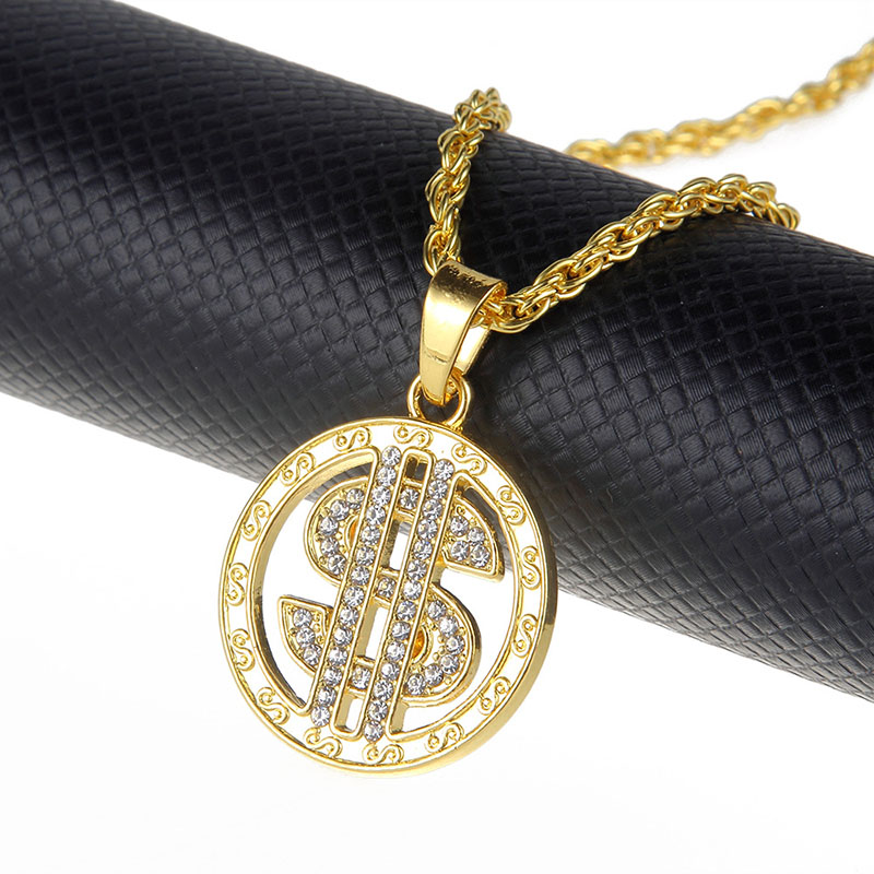 

Fashion Gold Dollar Sign Pendant Necklaces Men Hip Hop Jewelry Trendy Long Chain Metal Alloy Crystal Rhinestone Necklace Gifts