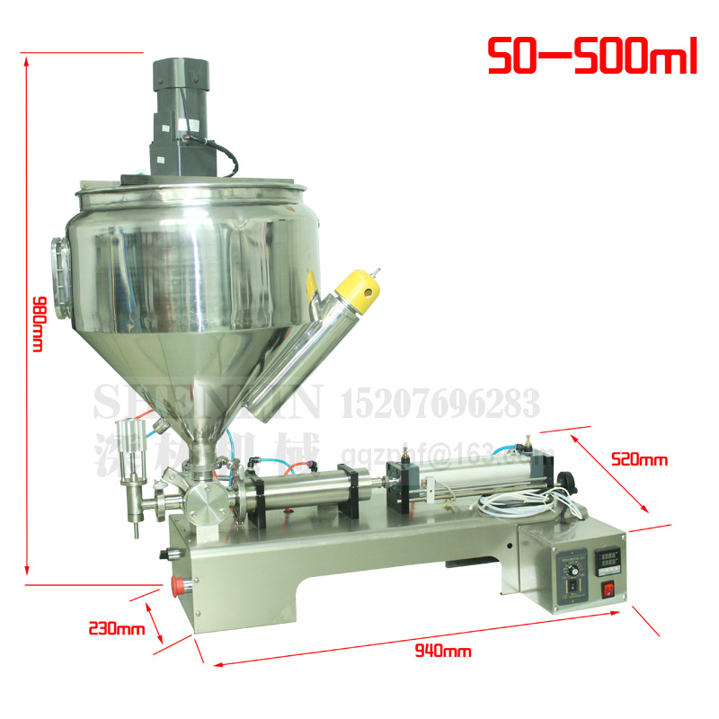 

SHENLIN pasta stuff filling machine mixing and heating filler viscous liquid mixer heater hopper safe 10-100ml 1 nozzle