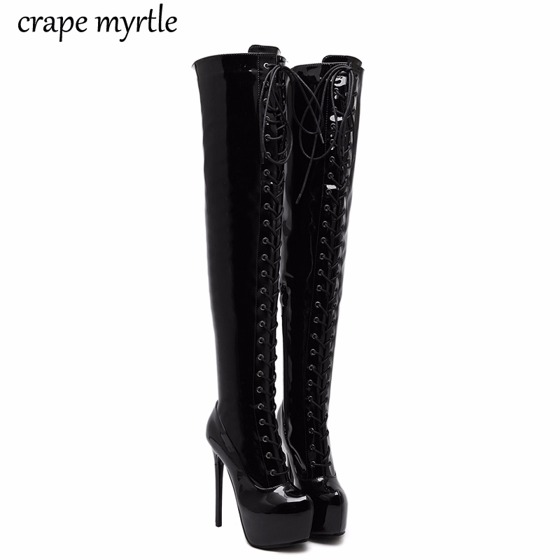 

overknee boots Autumn shoes women winter boots platform high heels sexy pumps over knee womens High Heels fur YMA468, Black