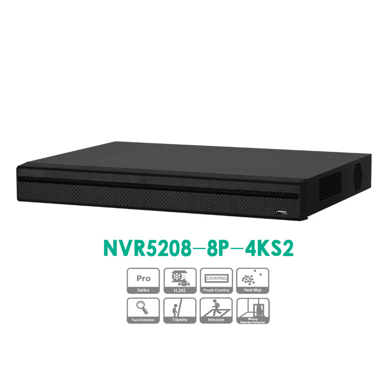 

8CH 4K&H.265 8 Poe Ports Lite Network Video Recorder NVR5208-8P-4KS2
