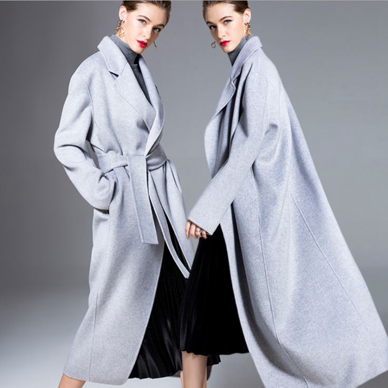 

Winter Woolen New Handmade Female Overcoat wool Gray Double Face Cashmere Jacket Women Autumn Ladies Outerwear Long Medium Coat, Color same picture