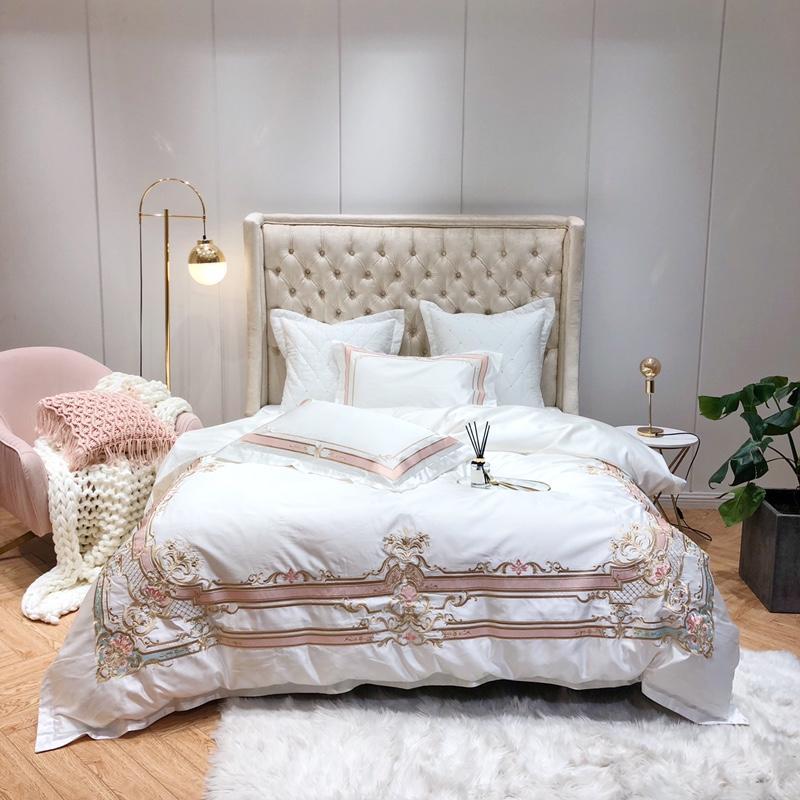 

Luxury 600TC Silk Cotton Elegant Bedding Set Embroidery Silky Duvet Cover Bed Sheet Pillowcases Queen King size 4/5Pcs, Ml4
