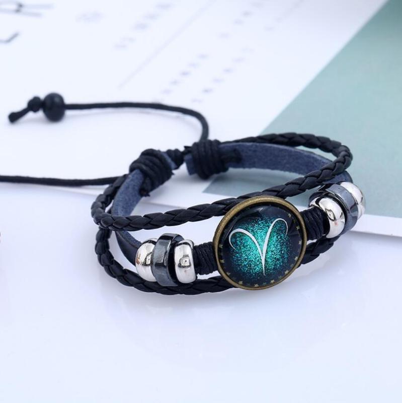 

Twelve Zodiac Bracelet Hand-Woven Beaded Vintage Leather Constellations Bracelet For Girls And Boys