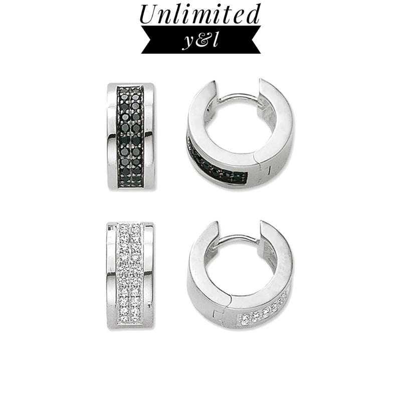 

Creole Hinged Hoop Earrings Style Glam Black White Zircon Fashion Good Jewerly For Women Men Gift In 925 Sterling Silver