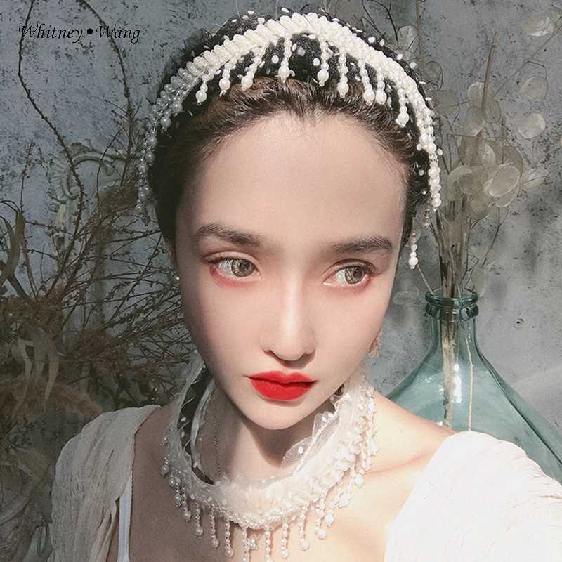 

WHITNEY WANG 2020 Summer Fashion Streetwear Beading Tassel Polka Dot Mesh Hairband For Women Headband Girls Headwear Hair Band