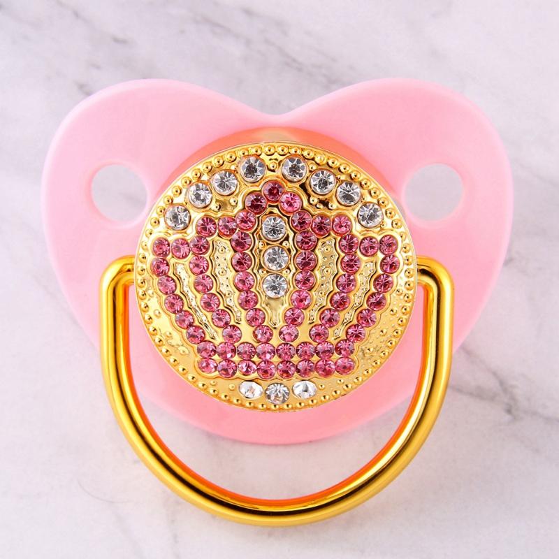 

Bling Bling Pink Rhinestones Crown Baby Pacifier 0-18 Months Infant Dummy Cocka Chupeta Lollipop Baby Shower Gift