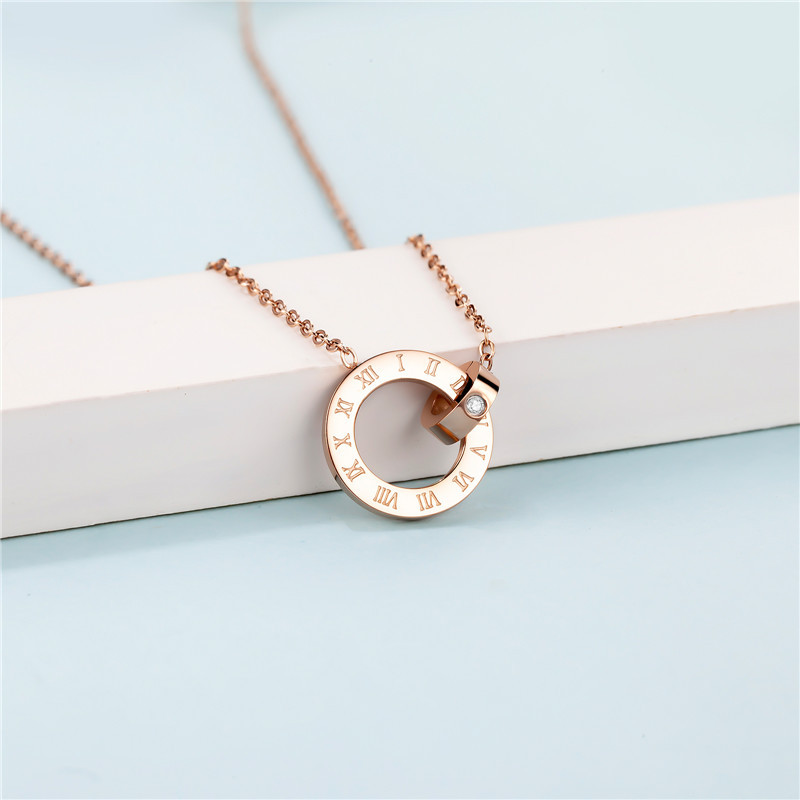 

Fashion Double Round-shape Roman Digital Necklace Jewelry Rose Gold Crystal Necklace Pendant For Women's Birthday Memorial Day