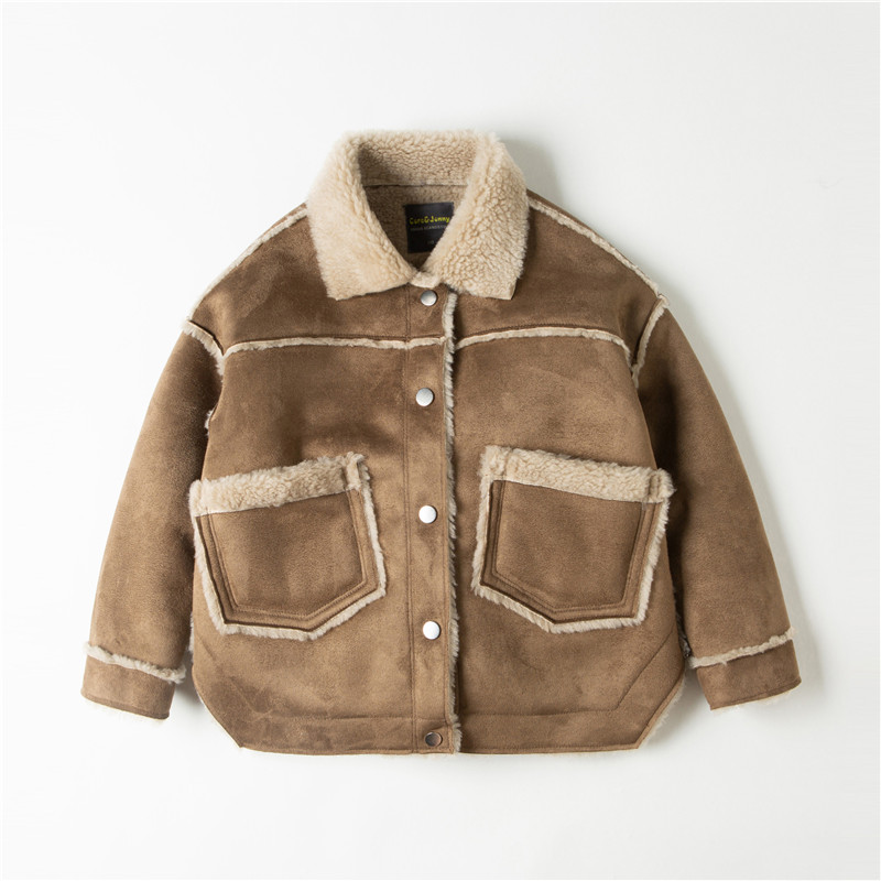 

2020 European and American-Style New Winter Suede Lambs Wool Baby Jacket Boys and Girls Children Parka Baby Fur Warm Jacket, Black