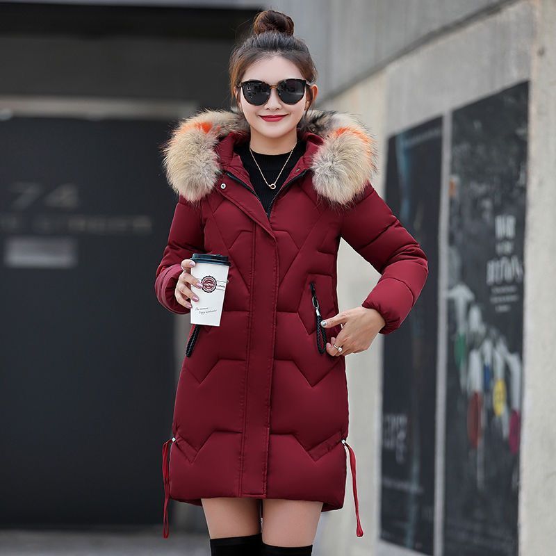 

Winter New Cotton-Padded Clothes Women's Mid-Length Thick Hooded Large Fur Collar Korean-Style Loose down Quilted Cotton Jacket, Black