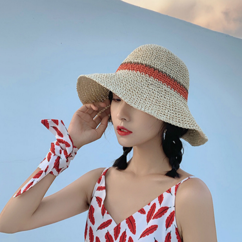 

Weme Hat Female Spring and Summer Korean Version Baitao Beach Hat Travel Foldable Sunscreen Sunshade Straw Wholesale, Grey
