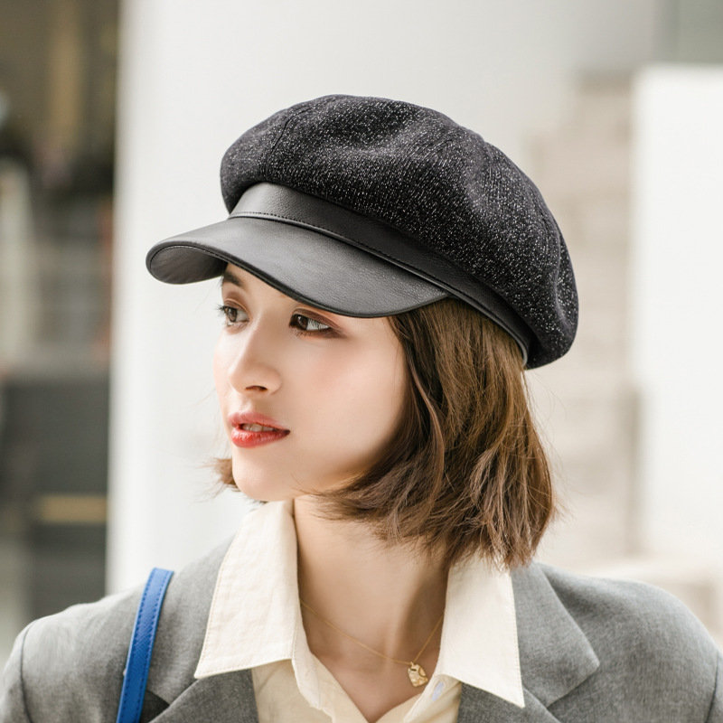 

Pragmapism 2020 New Female Hat Octagonal Cap PU Leather Beret Girl fashion Painter Hat beret berets women Autumn Winter SL-7