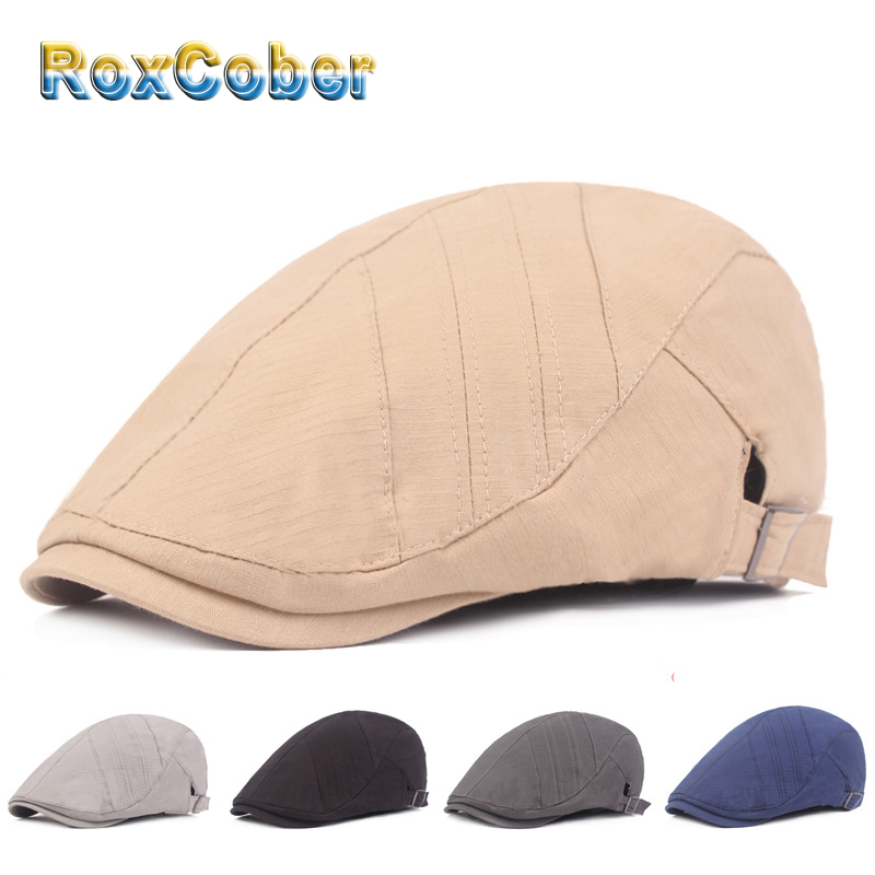 

Berets RoxCober Autumn Winter Flat Cap Gatsby Hats Ivy Driving Cotton Boy Caps Peaky Blinder Boinas De Hombre For Men Women, Black
