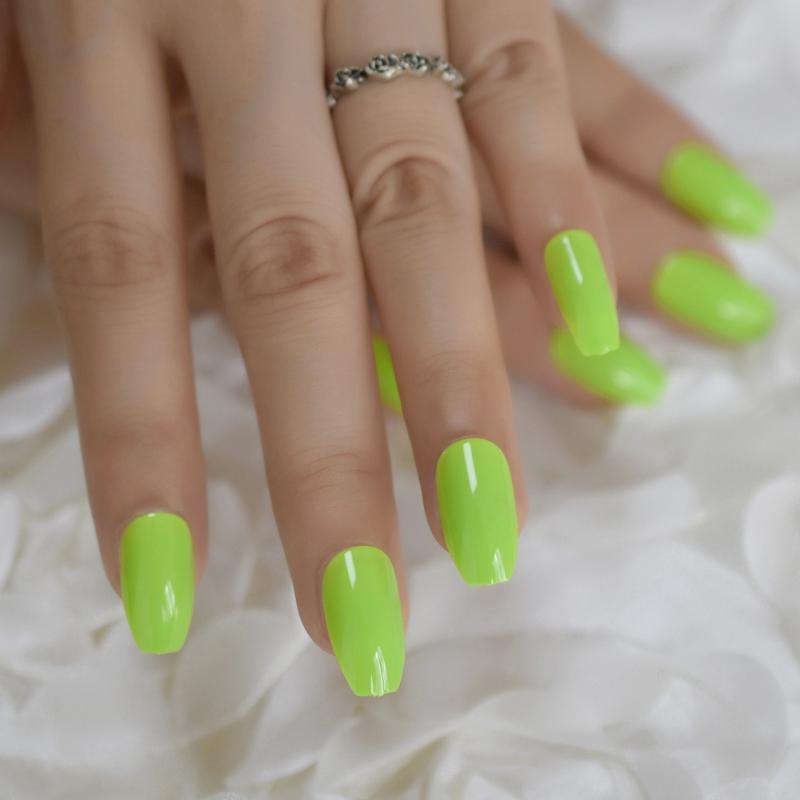 

Coffin Medium Green Nails UV Chartreuse Grass Spring Designed Fake Nail Acrylic Gel Daily Wear Press On Nail, L5119