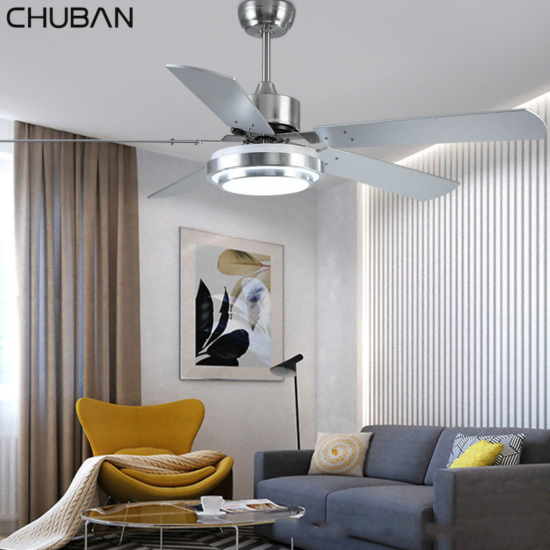 

5 Blades Ceiling Fan Light with Remote Control Brushed Nickel Fans Lamp 42 48 52 Inch Indoor Fan Lamp Energy Saving Modern Fans