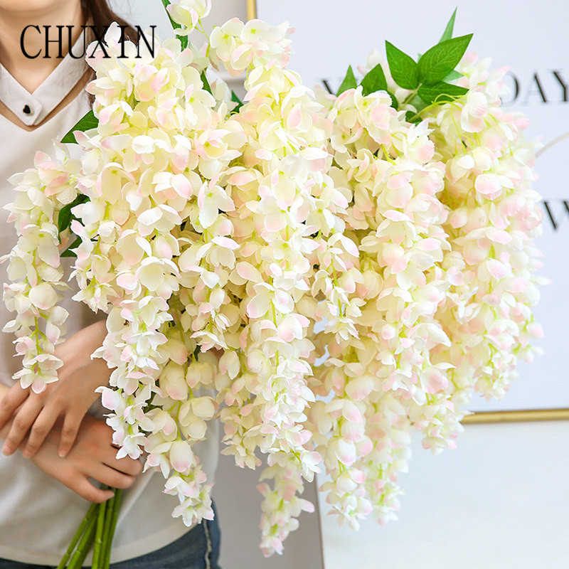 

Wisteria Artificial Flower Christmas Decor Silk Orchid Simulation Plants Home Wedding Decoration Holiday Party Christmas Tree, White