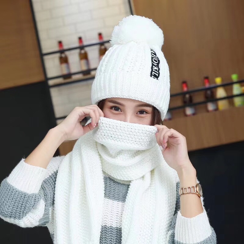 

Fashion Hat Scarf Set For Female Women Letter Knitted Caps Scarf Set Hats And Scarves Sets Windproof Warm Winter Hats New, White