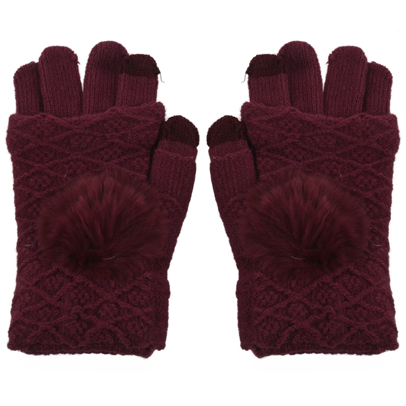 

Finger knitted touch screen gloves thicken and warm in winter Jujube Red