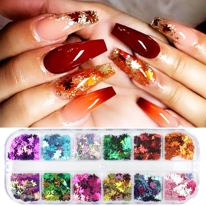 

Holographic Autumn Maple Nail Glitter Flakes Gold Yellow Gradient Color Nail Sequins Spangle Manicure Art Decoration LEFY-1