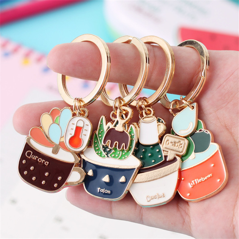 

Fashion Jewelry Cute Succulent Plant Cactus Metal Keychains New Plant Key Ring For Women Men Bag Car Accessories Gifts S091