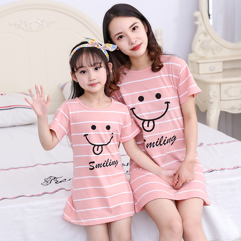 Summer Girls Nightgown Pajamas kids Short sleeved nightdress cute 100% cotton child baby sleeping dress Size 8 10 12 14 Years-image-584415123