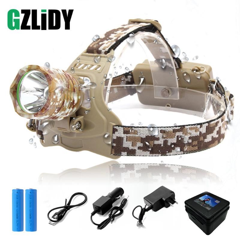 

Camouflage Led Headlamp Waterproof T6 LED Headlight Head Lamp Lantern Lamp Camping Hiking Fishing Light use 18650 battery