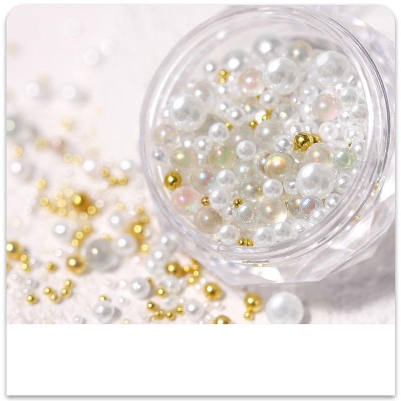 

1 Box 3D AB Pearl Rhinestones Jewelry Glitter Diamond Nail Art Ballet Decoration On Nails Steel Beads Charms Stone Accessories