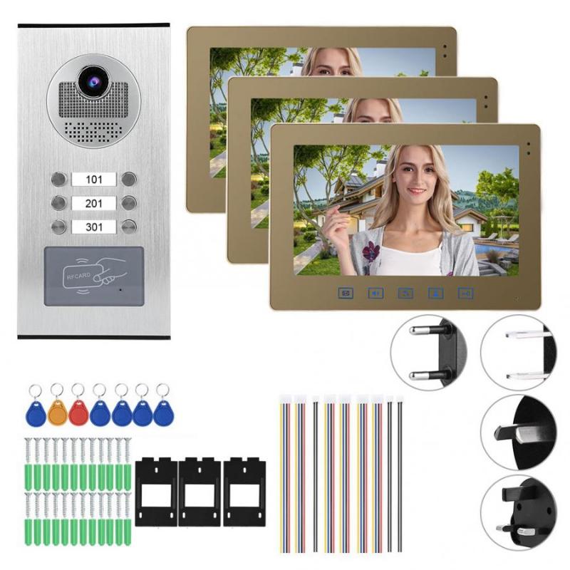 

10in Video Door Phone 3 Monitors Night Vision Intercom Doorbell Home Access System 100-240V Video Intercom