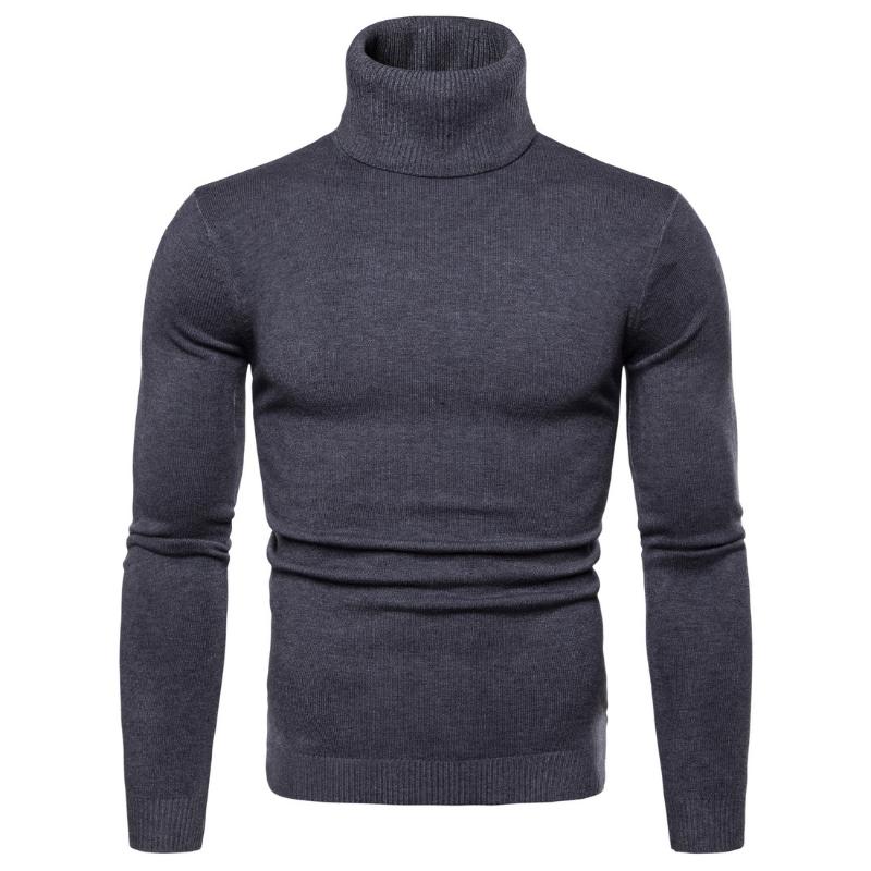 

2020 Autumn Men Turtleneck Warm Sweater 2020 Winter Mens Dark Grey Solid Knitted Sweater Male Slim Fit Pullover Drop Shipping, Black