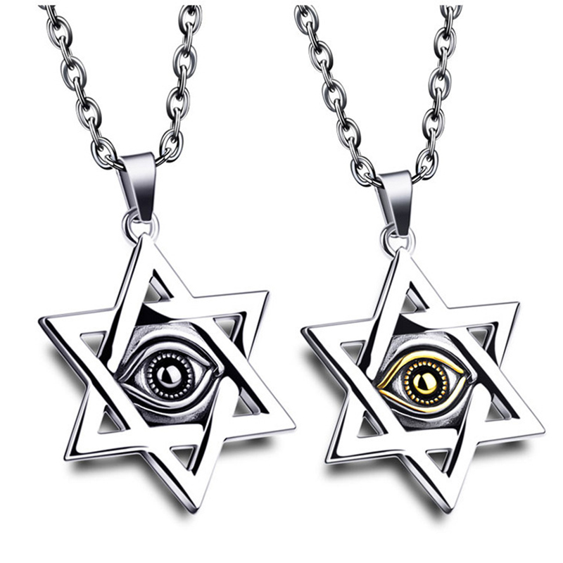 

necklaces pendants necklace men Evil eyes Six star pendant stainless steel necklace Steampunk jewelry for neck male accessories