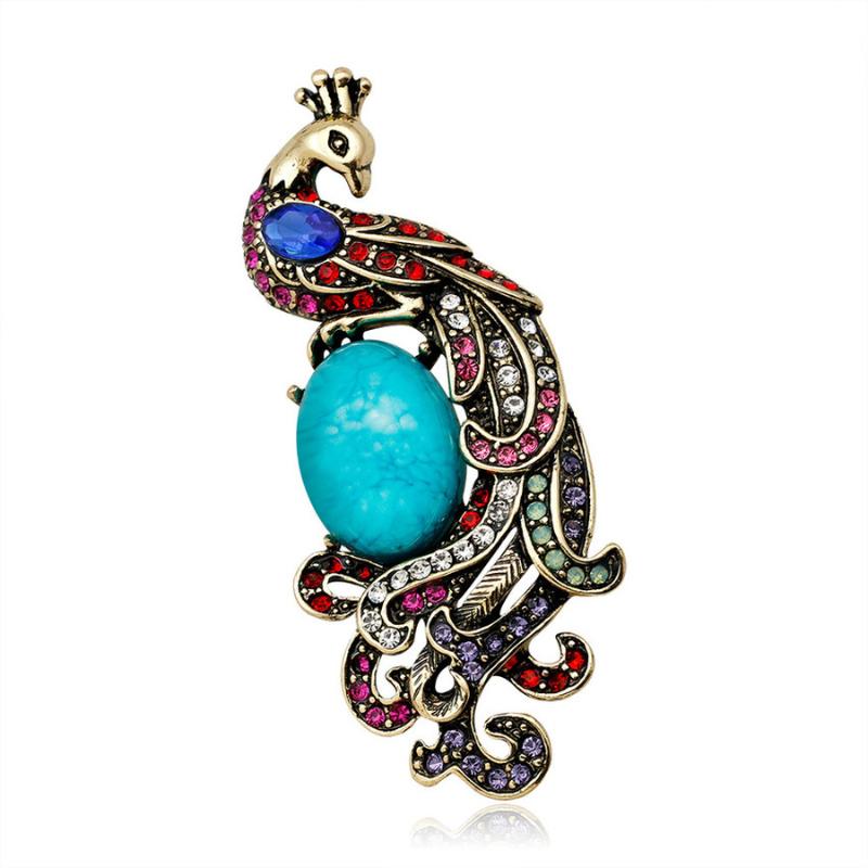 

2020 Korean Vintage Peacock Alloy Rhinestone Stone Women Brooch Pin for Girl Cute Fashion Corsage Jewelry Accessories