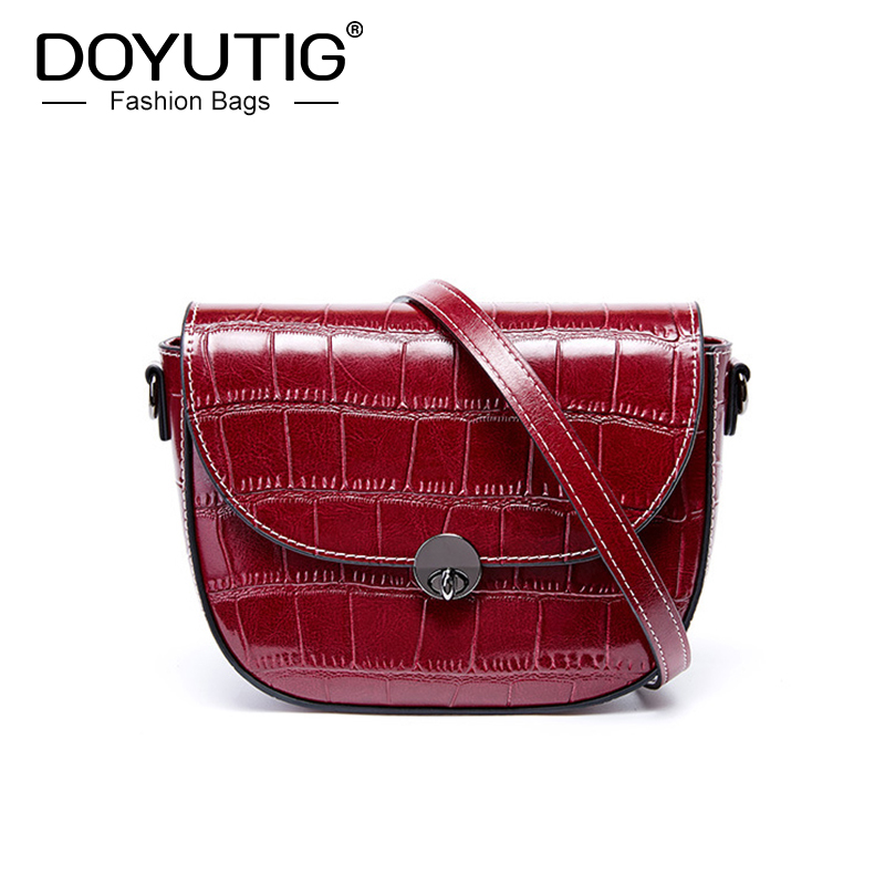 

DOYUTIG New Style Women Crocodile Pattern Genuine Leather small Square Bag Lady Fashion Cow Leather Shoulder Messenger Bag F730, Red