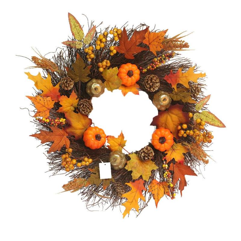 

Fall Front Door Wreaths Artificial Pumpkin Wreath Front Door Decoration Christmas Thanksgiving Day Decorative Wreath, Yellow