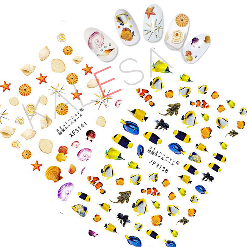 

Summer Nails Art Stickers Decorations Nail Manicure Design Ocean Fish Nail Stickers Art Decals Self Adhesive 3D Tips, Xf3141