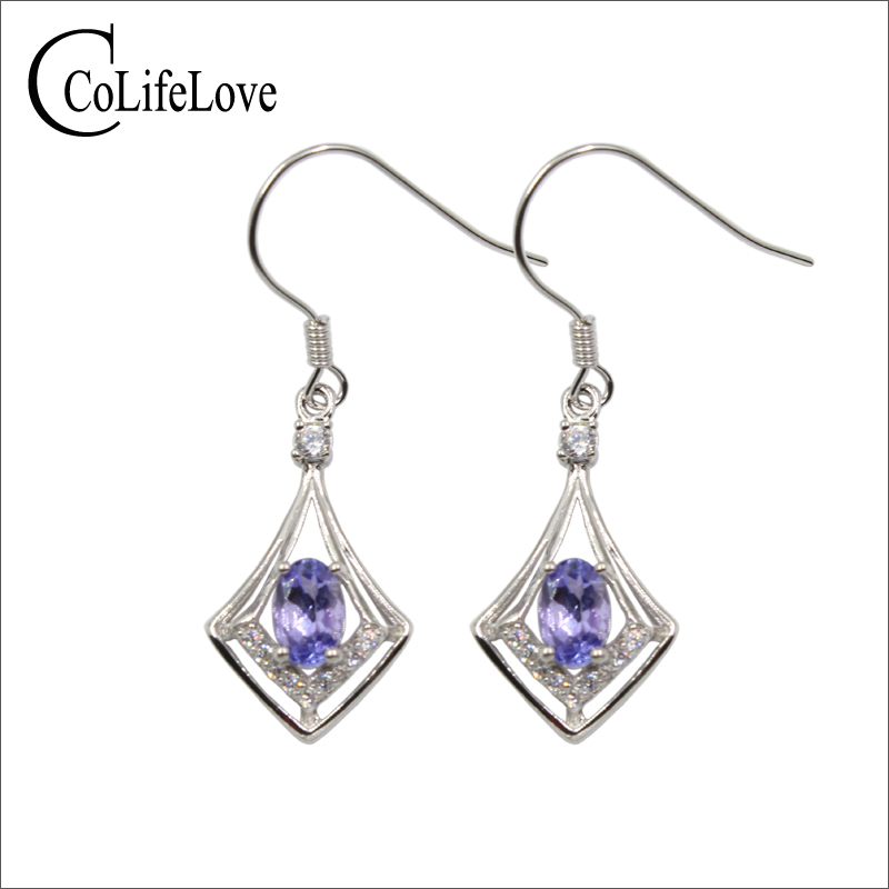 

100% natural VS tanzanite drop earrings for wedding 4 mm * 6 mm oval cut tanzanite earrings solid 925 silver gemstone jewelry